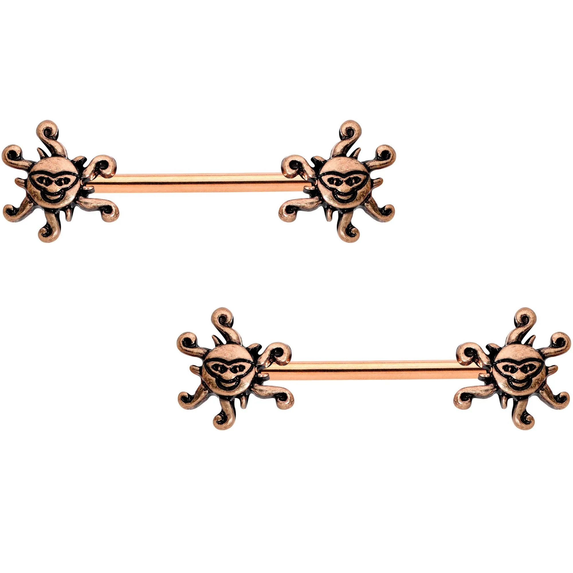 14 Gauge 9/16 Rose Gold Tone Summer Sunshine Barbell Nipple Ring Set