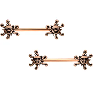 14 Gauge 9/16 Rose Gold Tone Summer Sunshine Barbell Nipple Ring Set