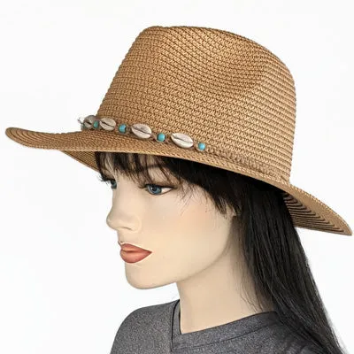 216-a Large Brim fedora in khaki tan with shell trim