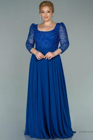 29856 Royal Blue Tulle Lace Chiffon Skirt Dress