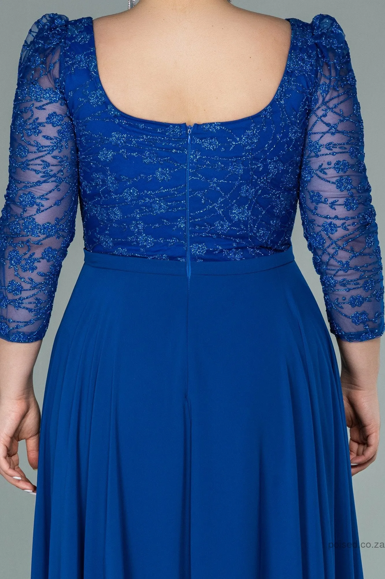 29856 Royal Blue Tulle Lace Chiffon Skirt Dress