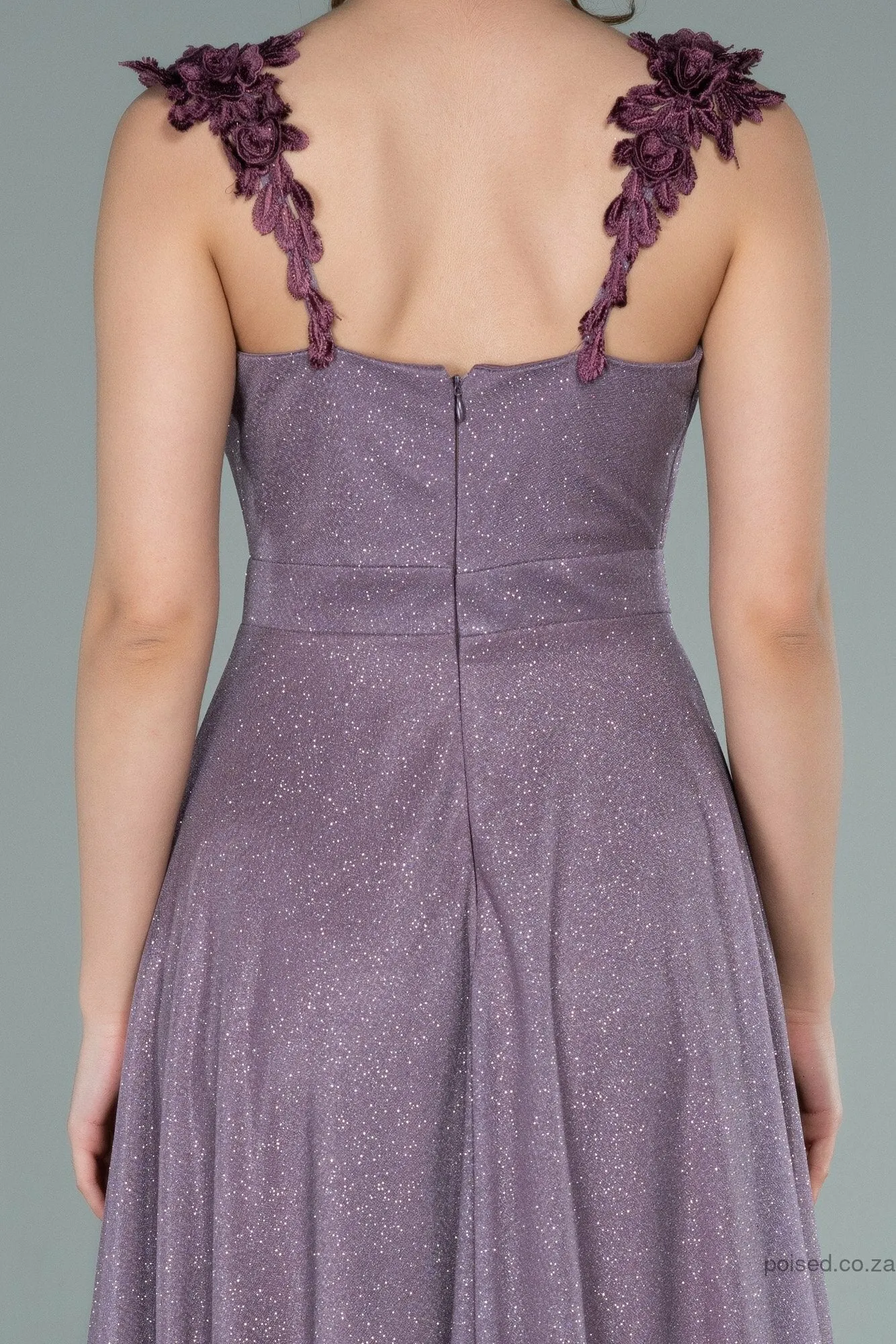 29876 Pink Embroidered Strap Shimmer Slit Dress
