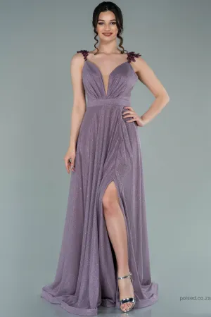 29876 Pink Embroidered Strap Shimmer Slit Dress
