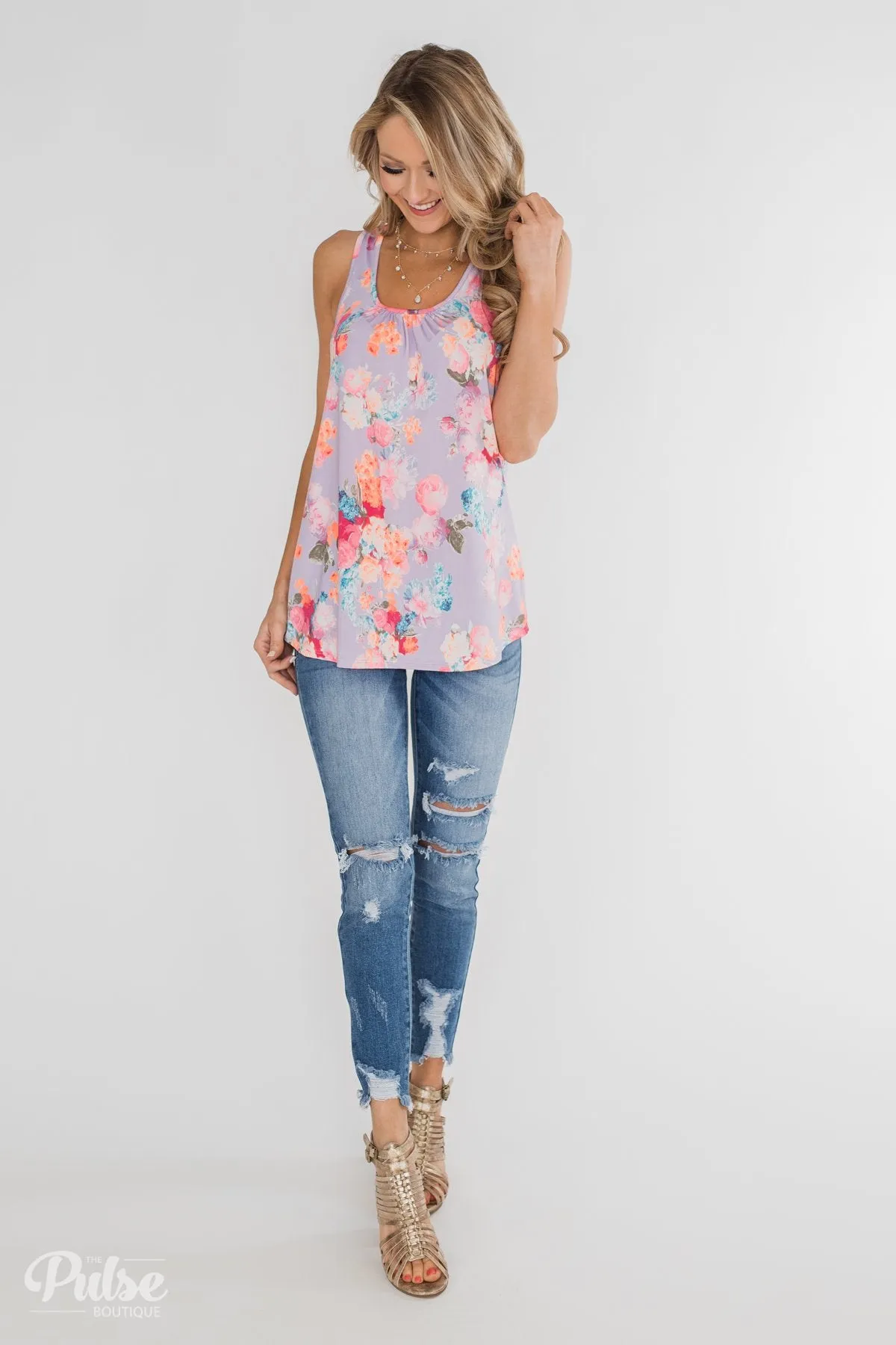 A Coral Floral Summer Tank - Lilac