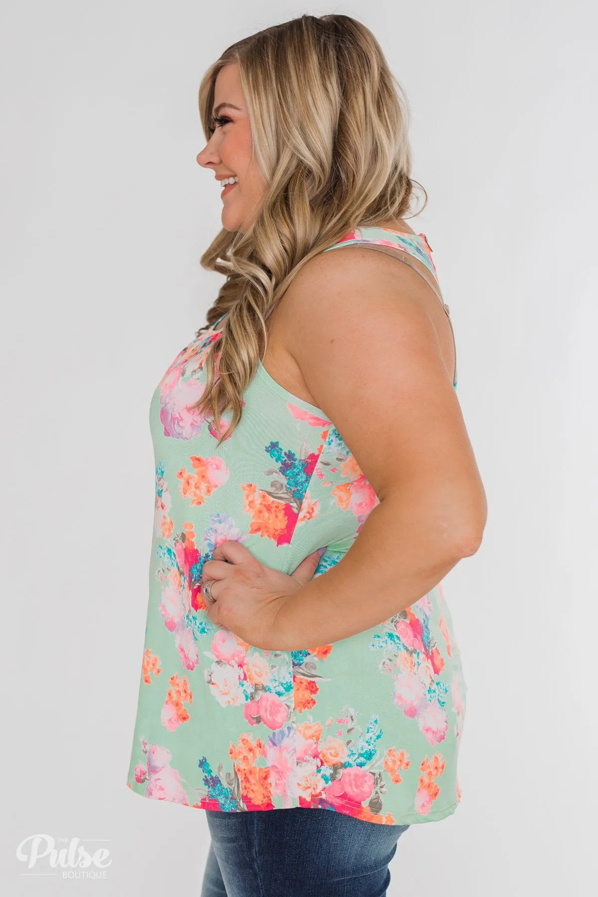 A Coral Floral Summer Tank- Mint