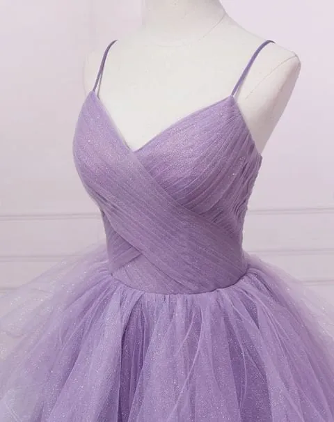A Line Spaghetti Straps Sparkly 2025 Red Tulle Prom Dresses