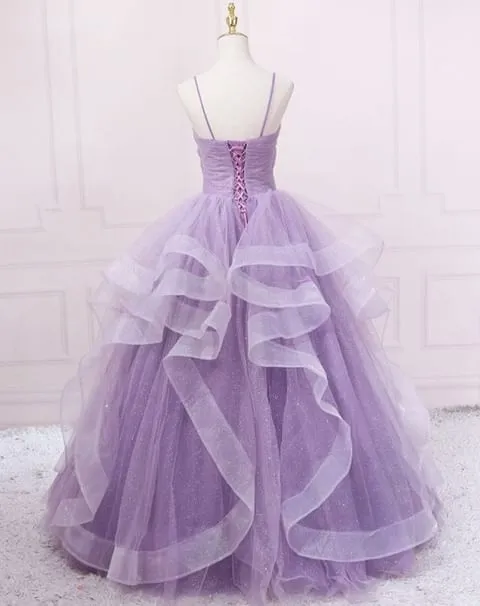 A Line Spaghetti Straps Sparkly 2025 Red Tulle Prom Dresses