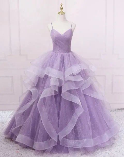 A Line Spaghetti Straps Sparkly 2025 Red Tulle Prom Dresses
