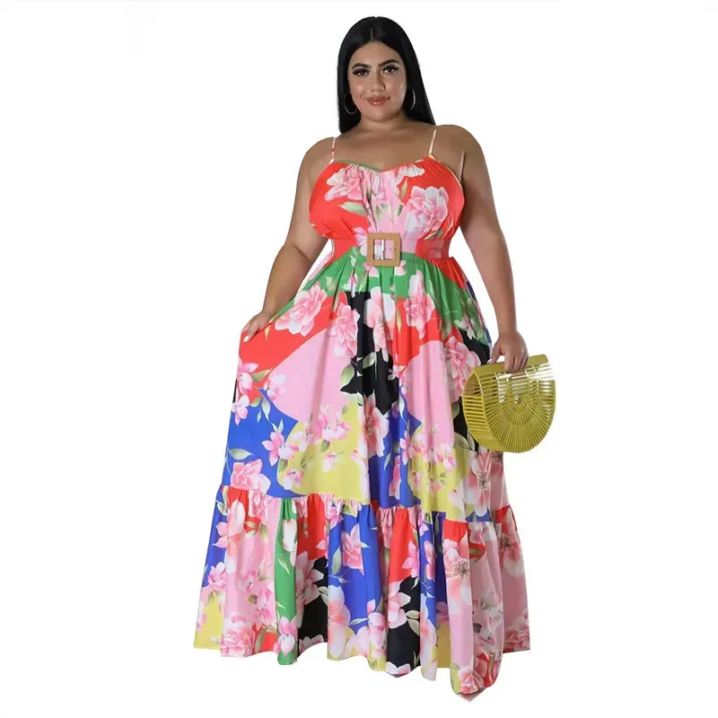 Adeline Plus Size Floral Tiered A-Line Maxi Dress