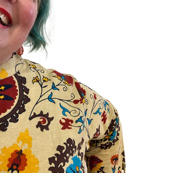 Aggie Dress in Cream Print Linen | Plus size Button-Through Dress