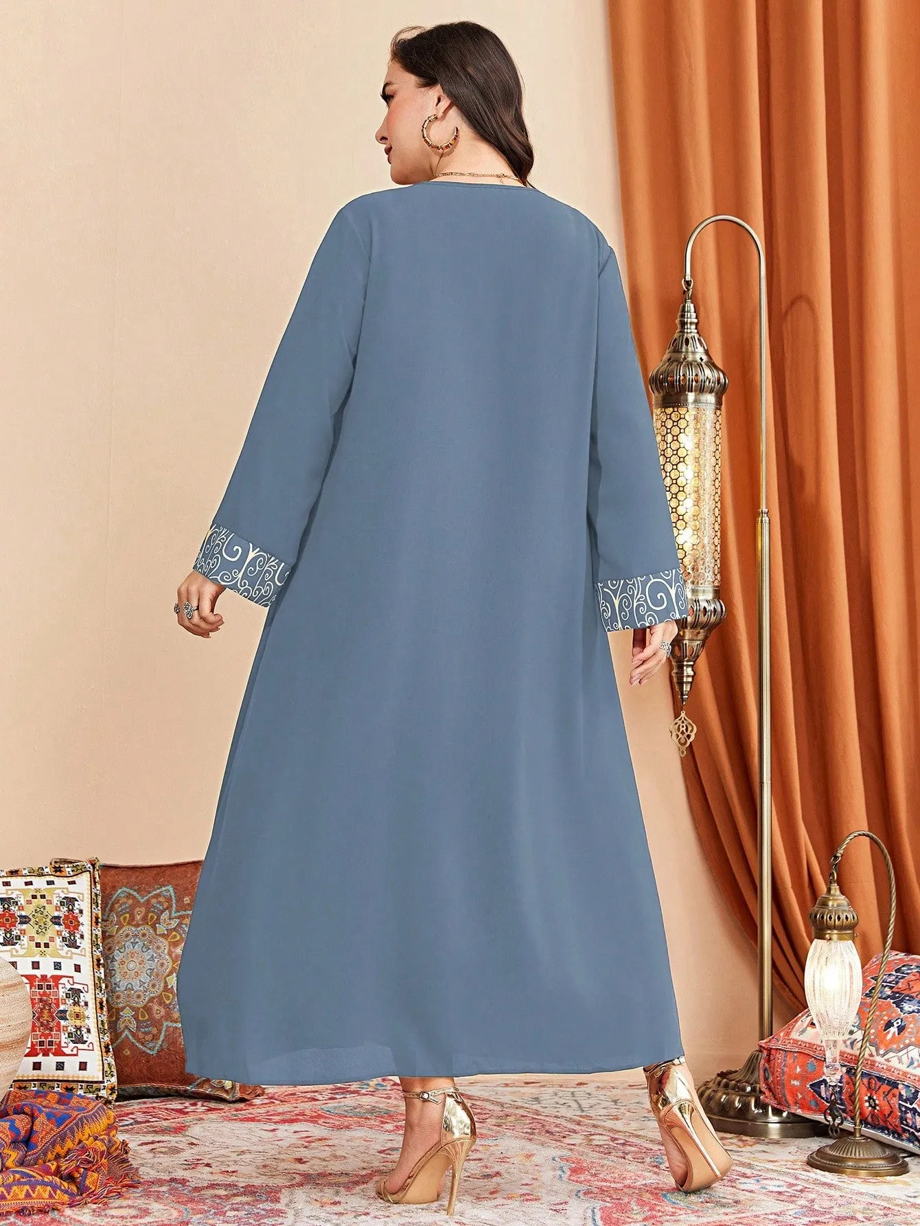 Al Najma plus Graphic Print Pocket Patched Dress Maxi Women Outfit