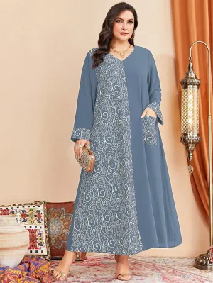 Al Najma plus Graphic Print Pocket Patched Dress Maxi Women Outfit