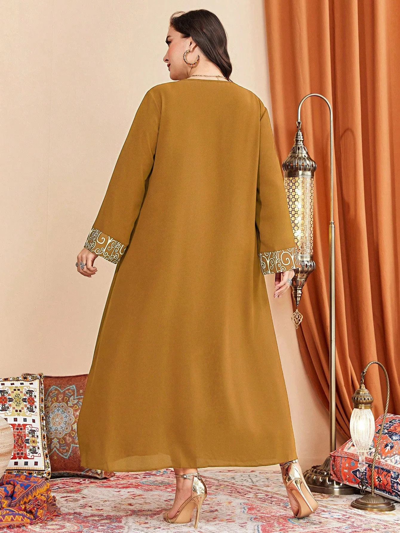 Al Najma plus Graphic Print Pocket Patched Dress Maxi Women Outfit