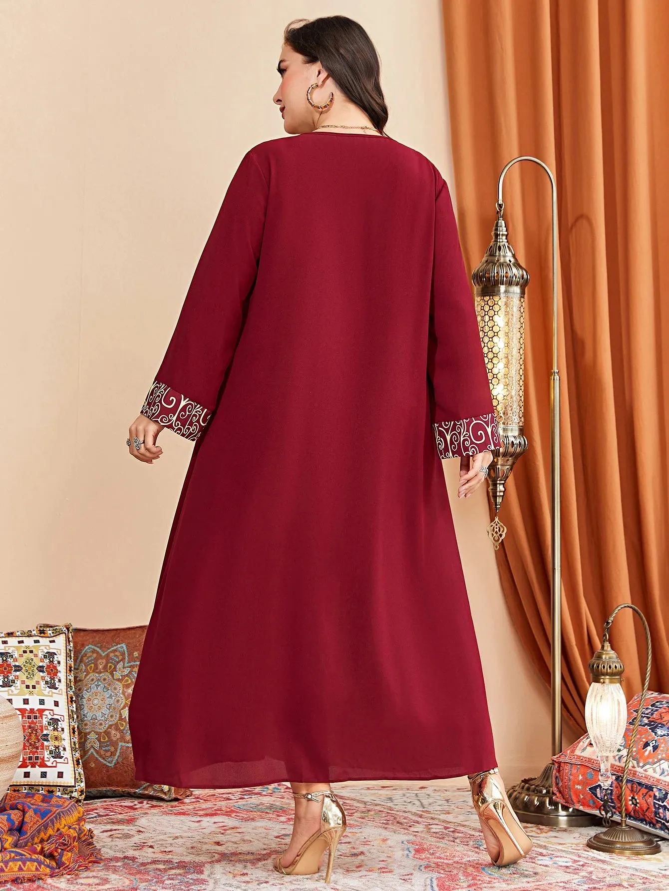 Al Najma plus Graphic Print Pocket Patched Dress Maxi Women Outfit