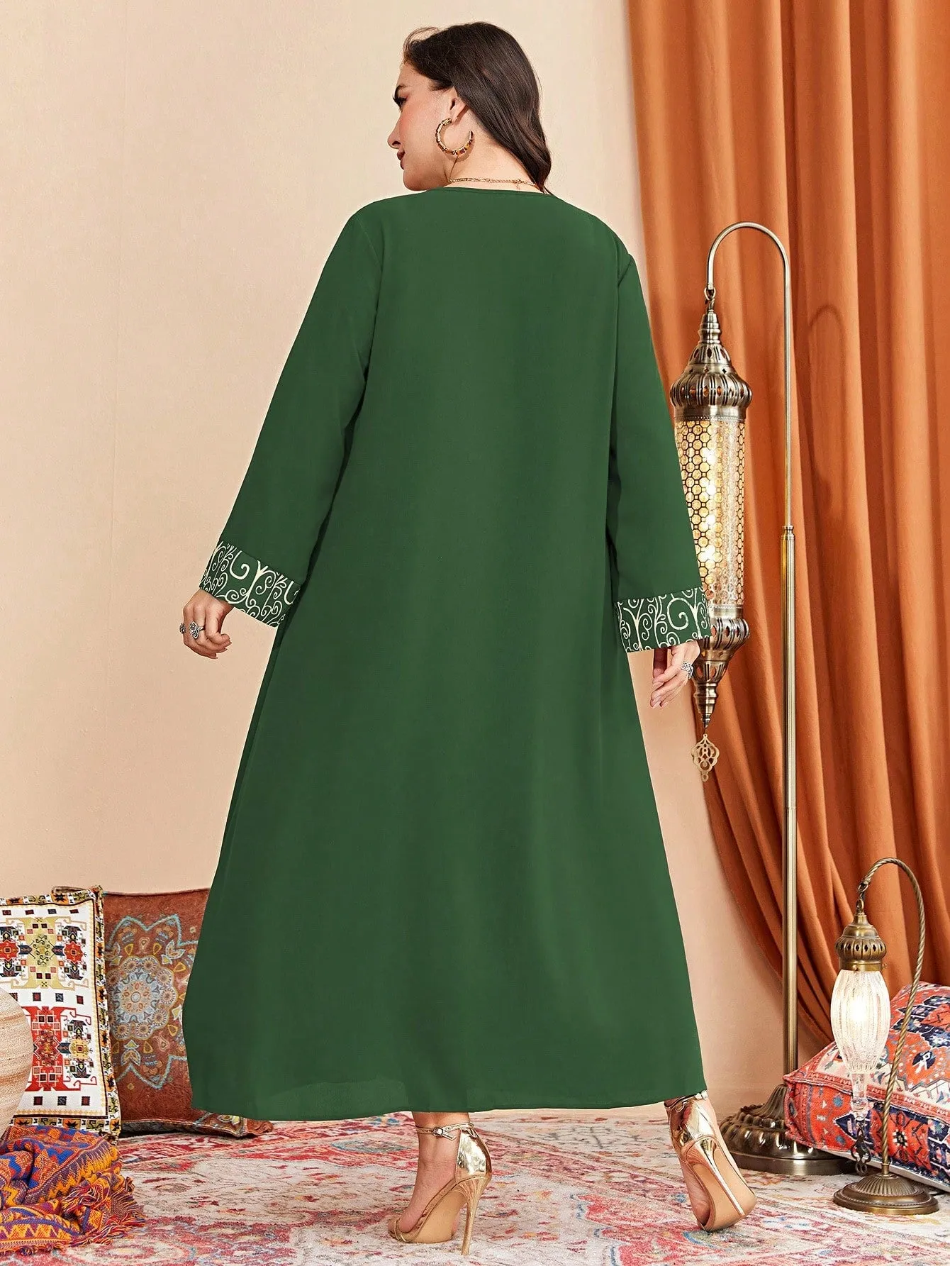 Al Najma plus Graphic Print Pocket Patched Dress Maxi Women Outfit