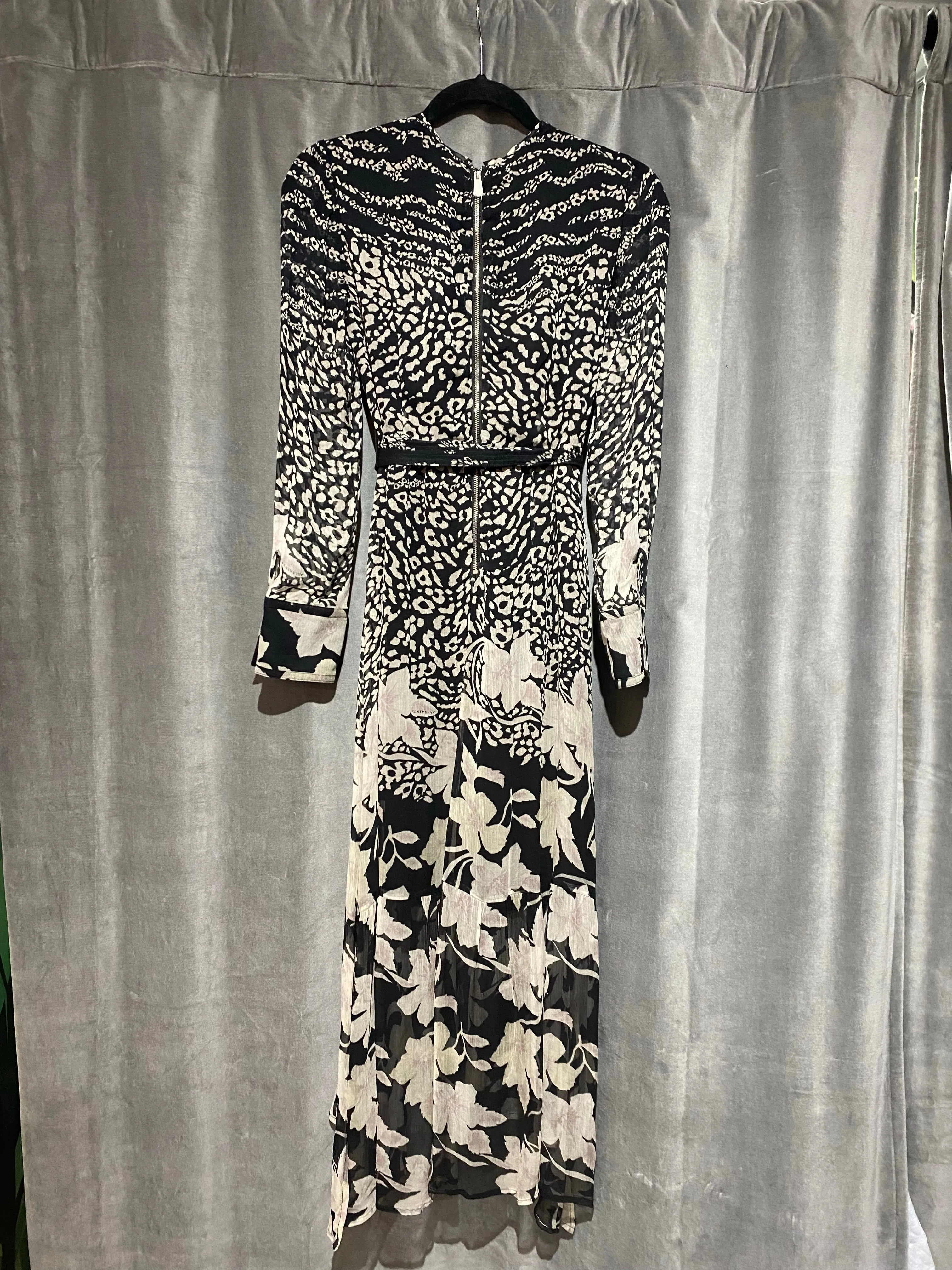 All Saints Long Sleeve Floral Print Sheer Flowy Midi Dress