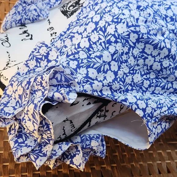 Altard State, Spring, Summer, Ruffled Sleeves, Floral Blue and White Dress SZ XL