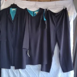 Amanda Smith Dresses Pinstripe Jacket Dress Trousers Navy Plus Size Set 16