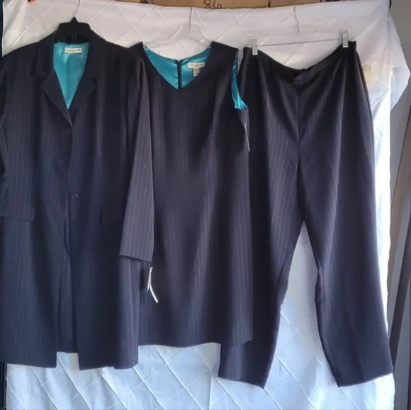 Amanda Smith Dresses Pinstripe Jacket Dress Trousers Navy Plus Size Set 16