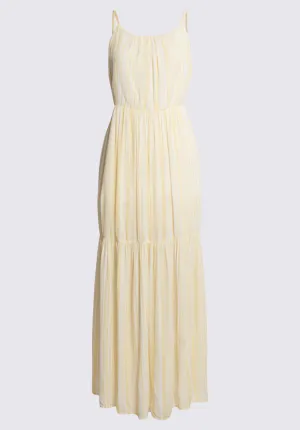 Assisi Women's Maxi Tiered Striped Dress, White and Yellow - WD0048S