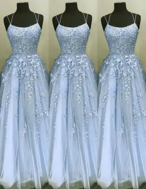 Baby Blue Prom Dresses,Long Tulle Formal Dresses Party Gown,Graduation Dresses