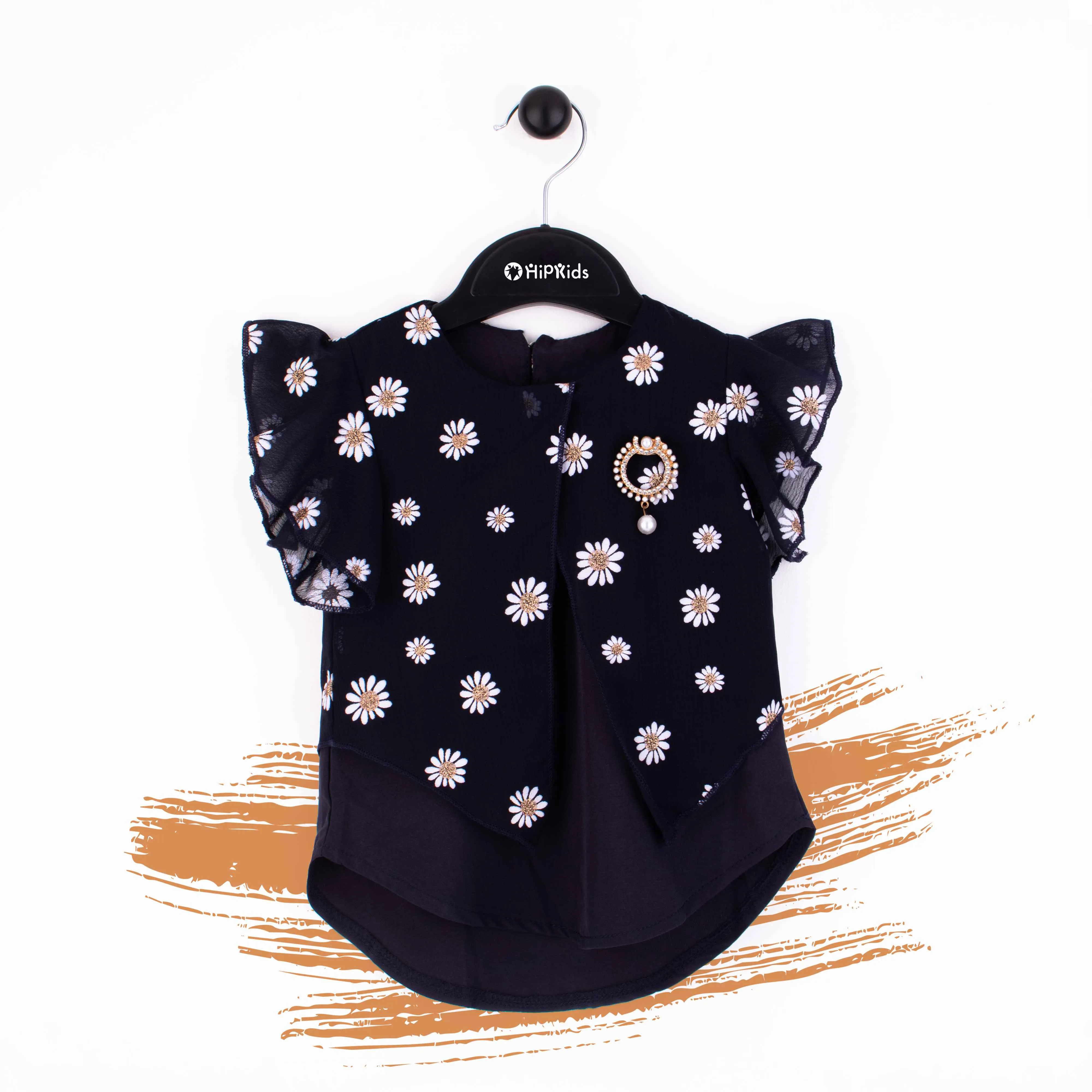 Baby Girl Chiffon Navy Blue Sun Flower Top