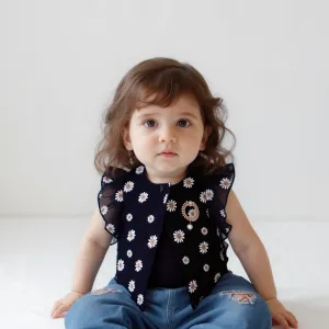 Baby Girl Chiffon Navy Blue Sun Flower Top