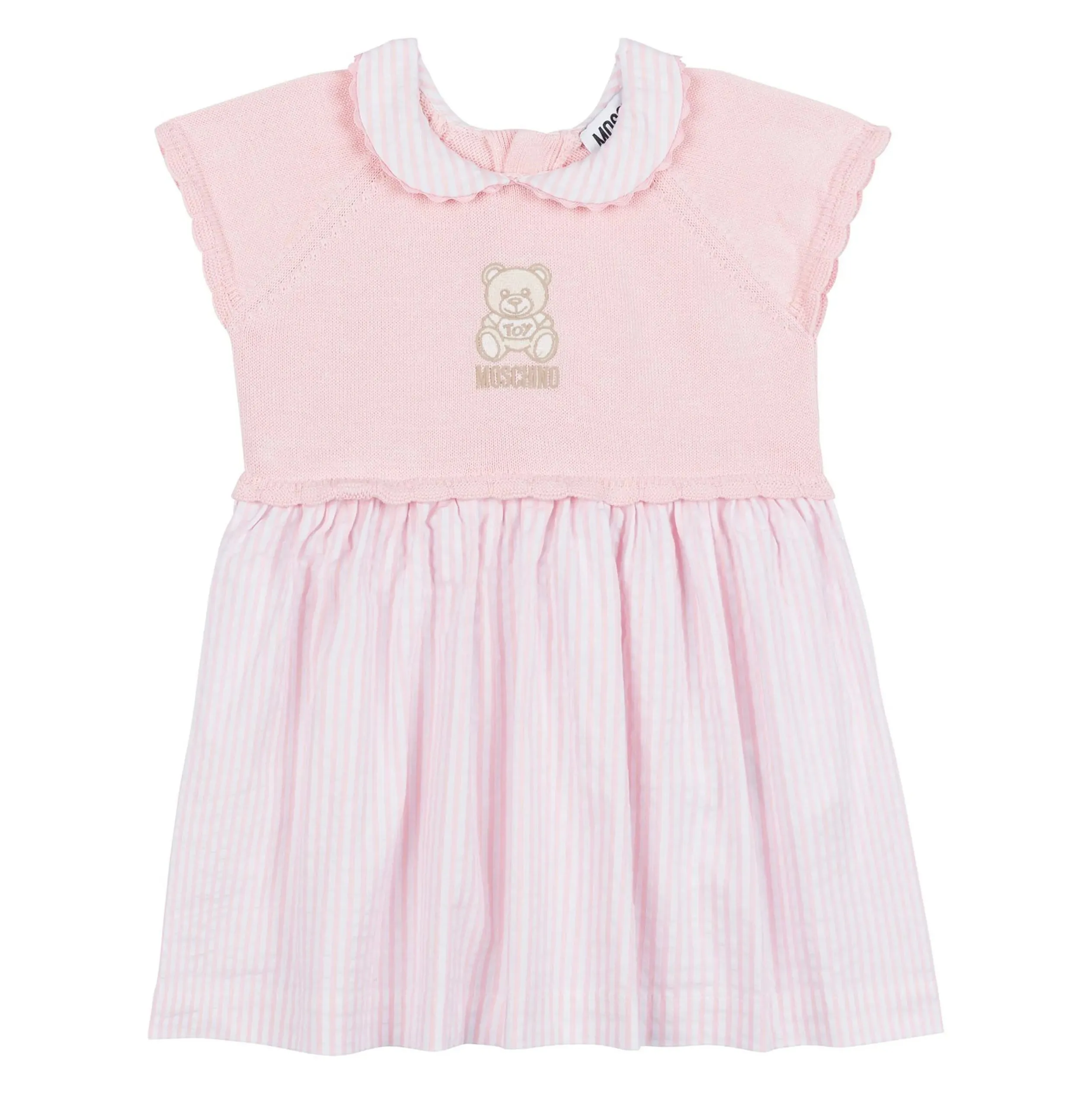 BABY GIRL SS KNIT TOP STRIPED DRESS W BEAR EMBROIDR