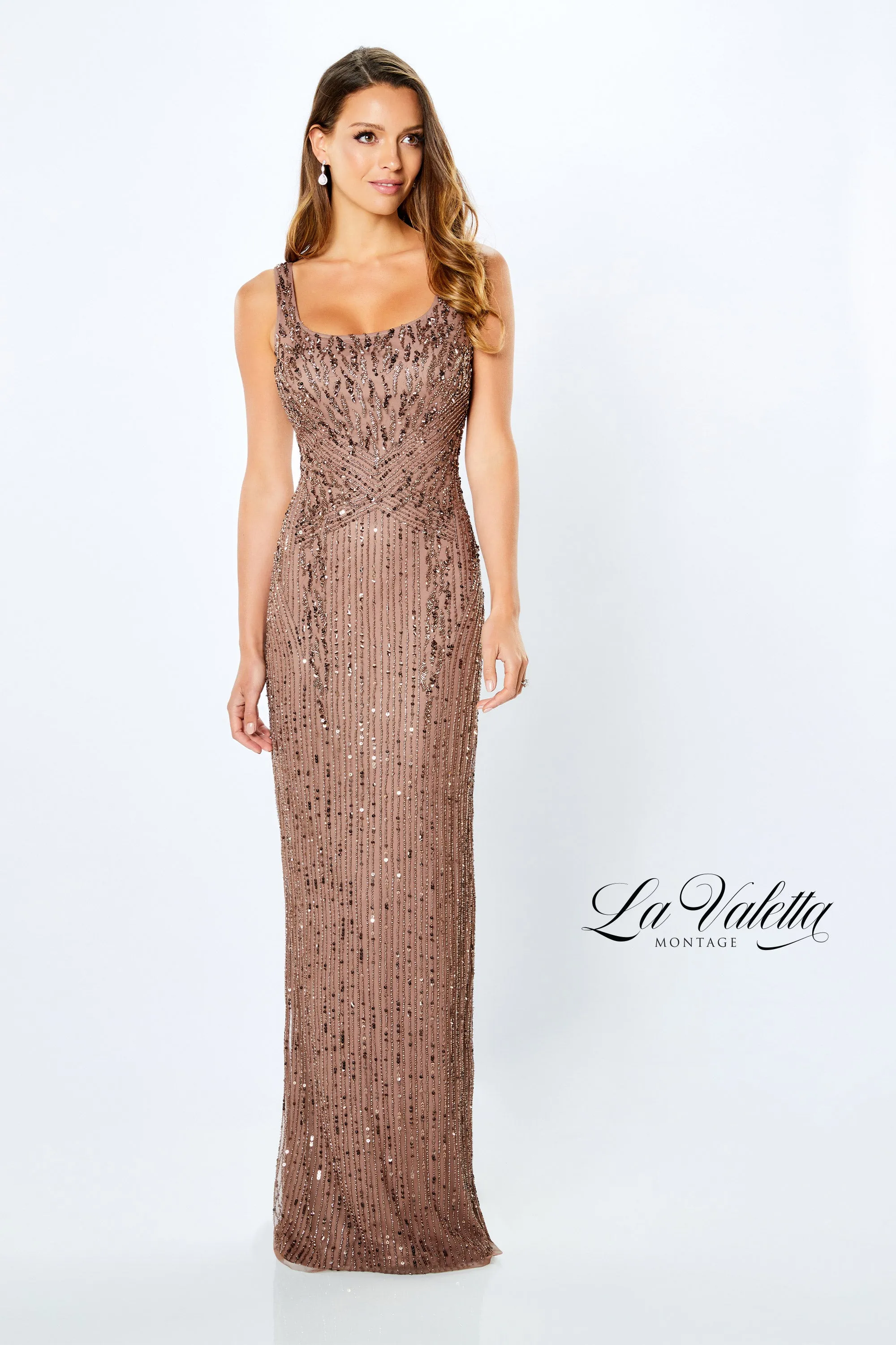 Beaded Square Neck Sheath Gown