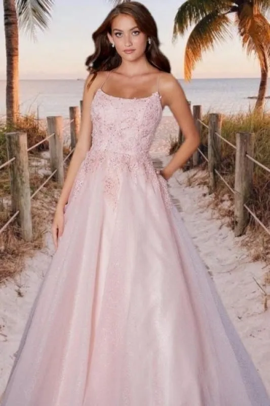 Beautiful pink Prom dresses with lace Evening Swing Dress