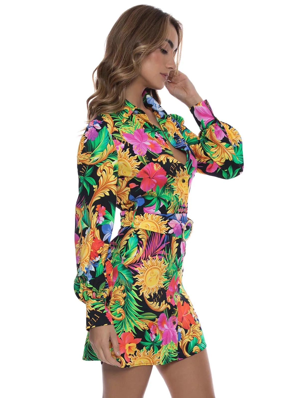 Belted Long Sleeve Shirt Dress