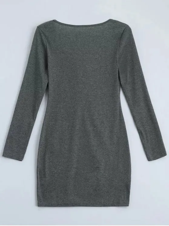BerryBetty - Beautiful Plunging Neck Lace Up Fitted Dress