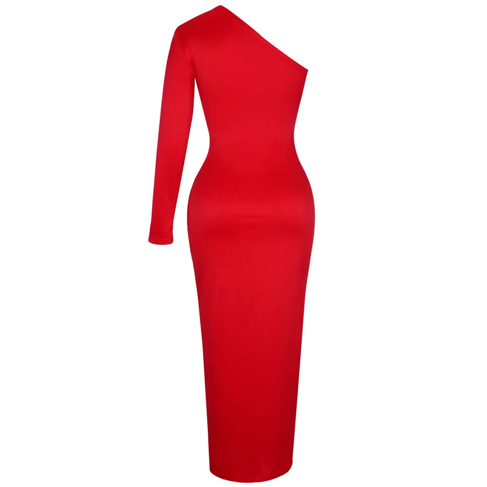 BerryBetty - Elegant Dresses for Women Summer One Shoulder Maxi Dress Bodycon Sexy Black Long Fomal Wedding Evening Party Dress Fashion