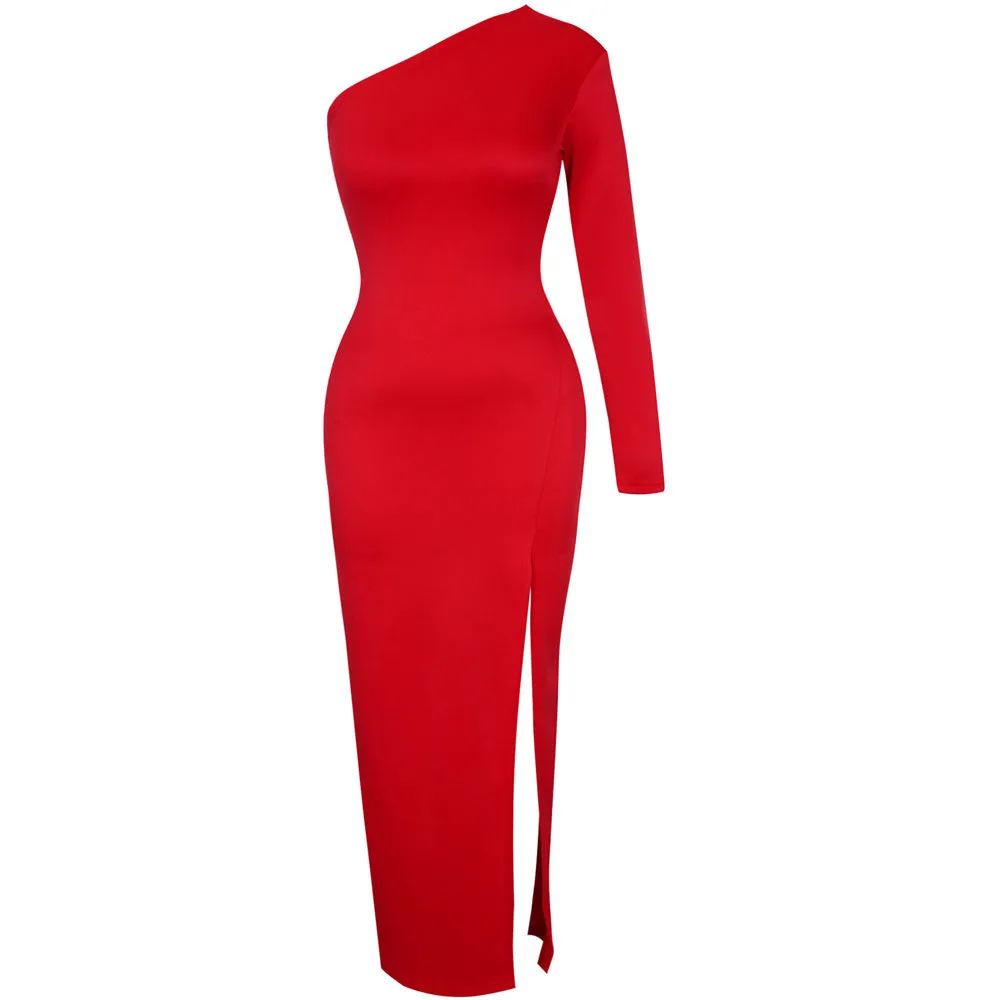 BerryBetty - Elegant Dresses for Women Summer One Shoulder Maxi Dress Bodycon Sexy Black Long Fomal Wedding Evening Party Dress Fashion