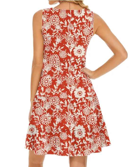 BerryBetty - Floral Swing Dress Cute Scoop Neck Sleeveless Tiered Flowy Mini Dresses Beach Sundress