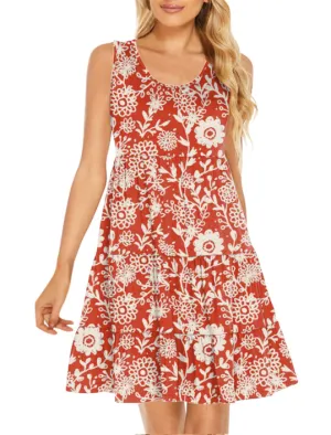 BerryBetty - Floral Swing Dress Cute Scoop Neck Sleeveless Tiered Flowy Mini Dresses Beach Sundress