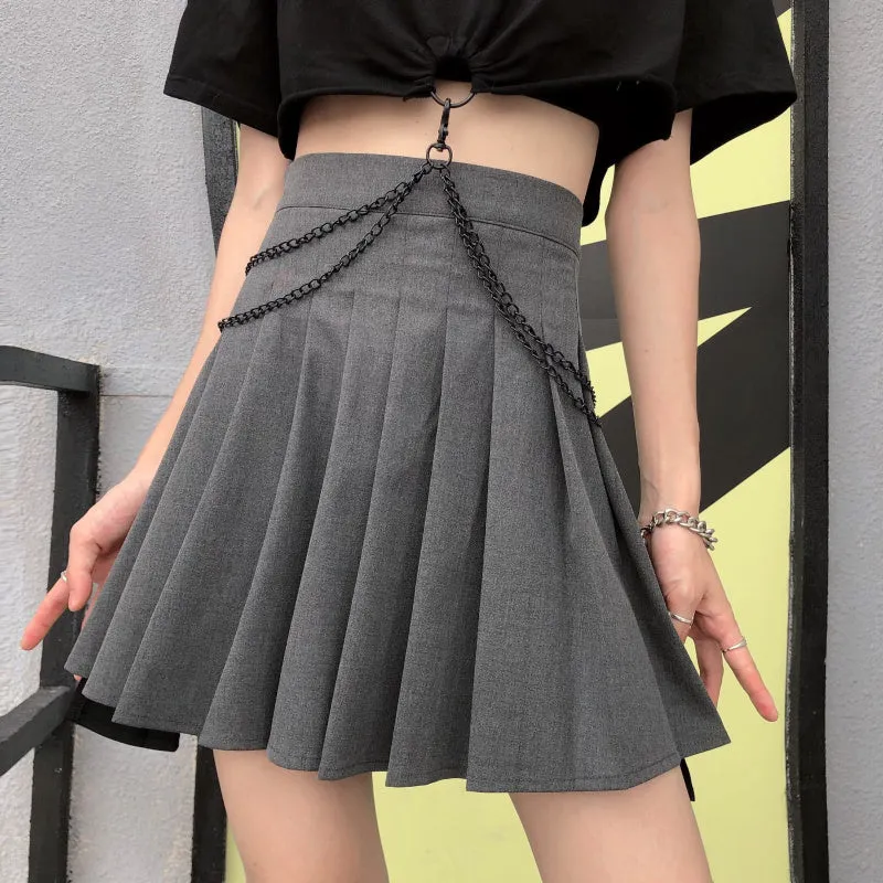 Black gray stitching pleated skirt yc22255