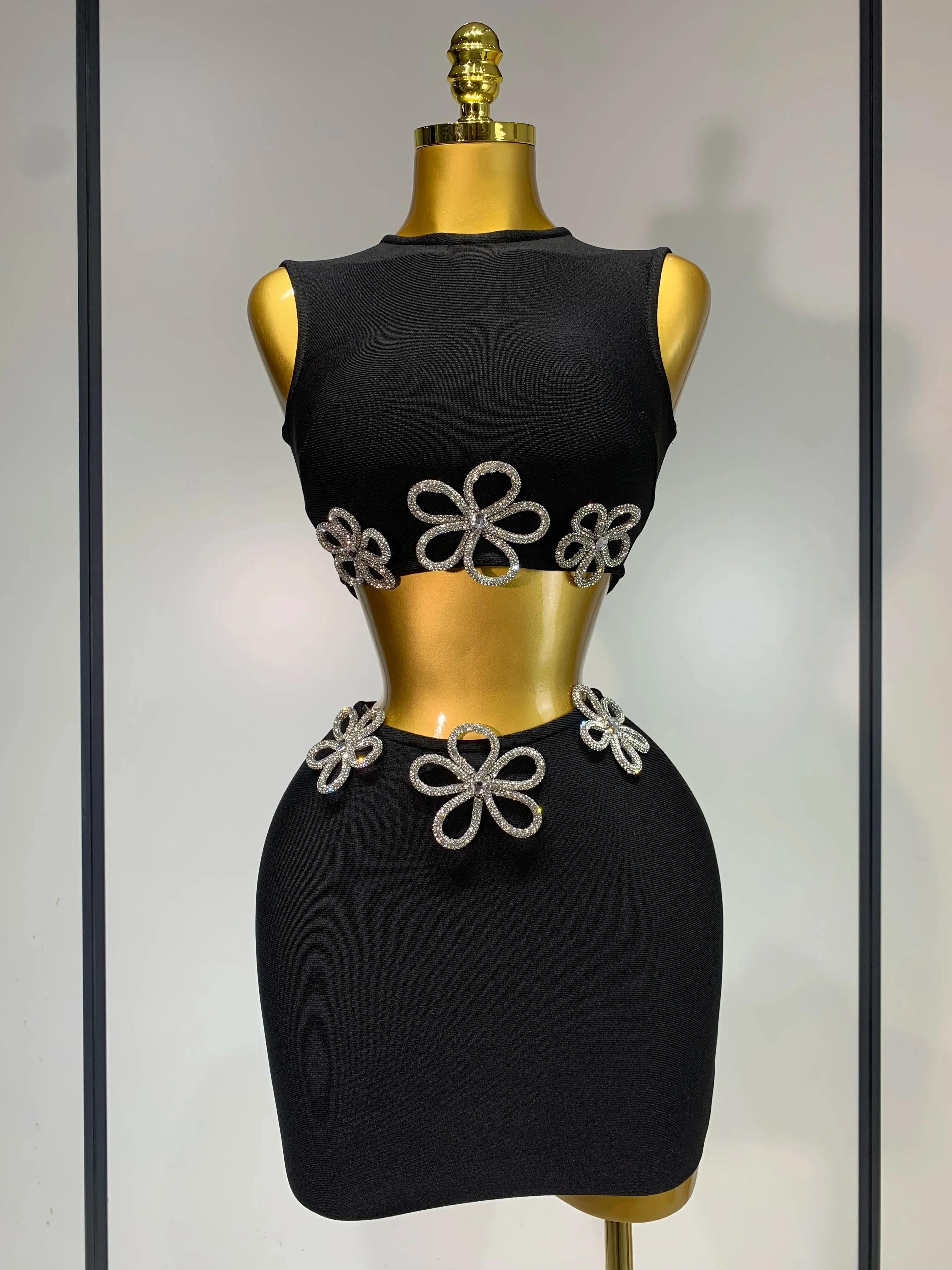 Black Mini Bandage Skirt Suit