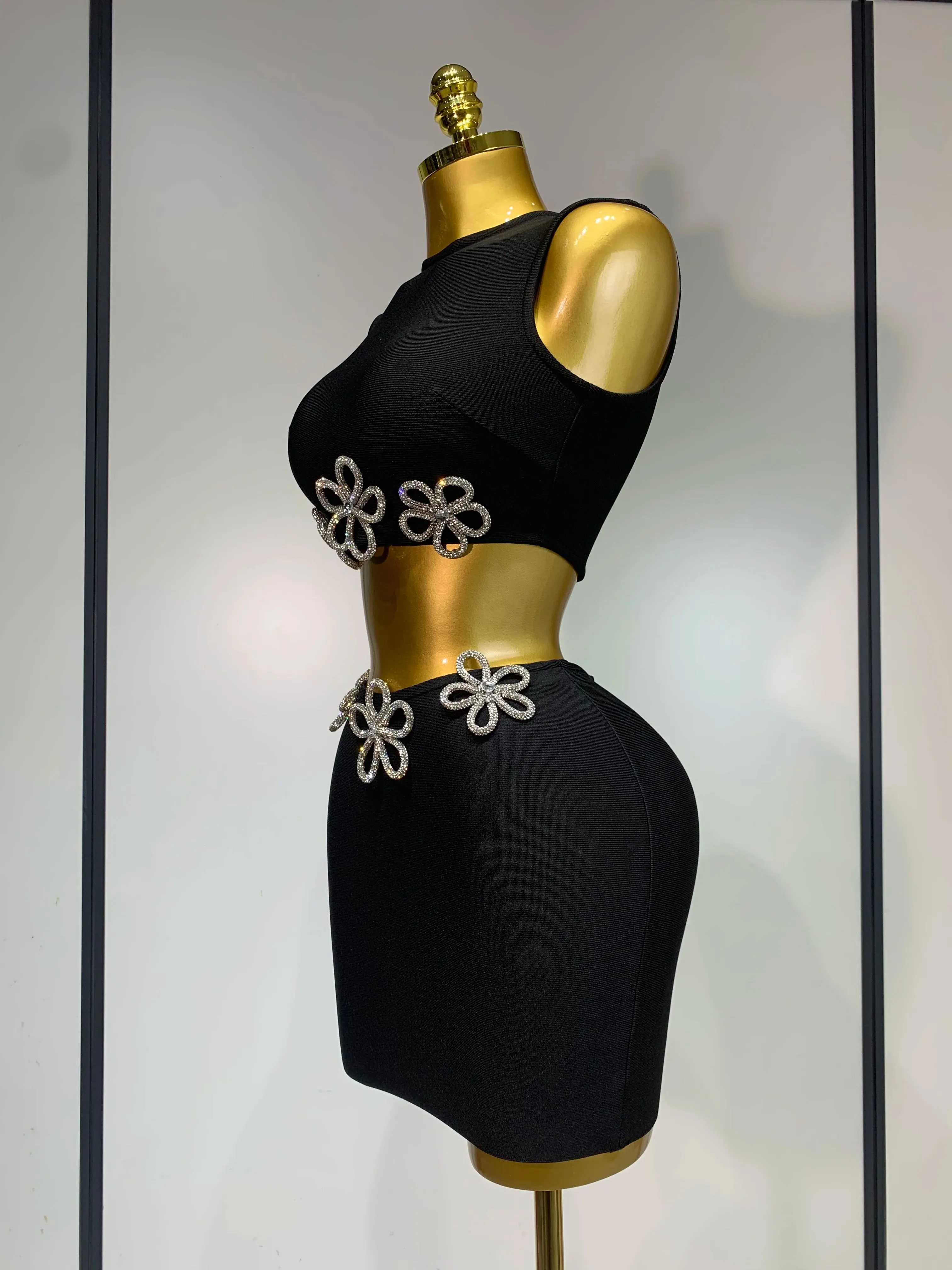 Black Mini Bandage Skirt Suit