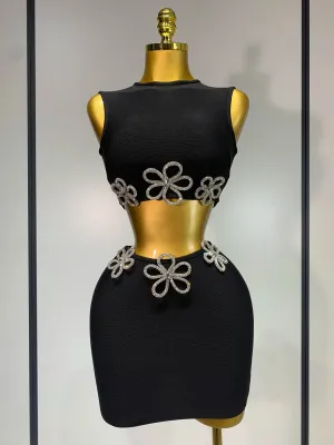 Black Mini Bandage Skirt Suit