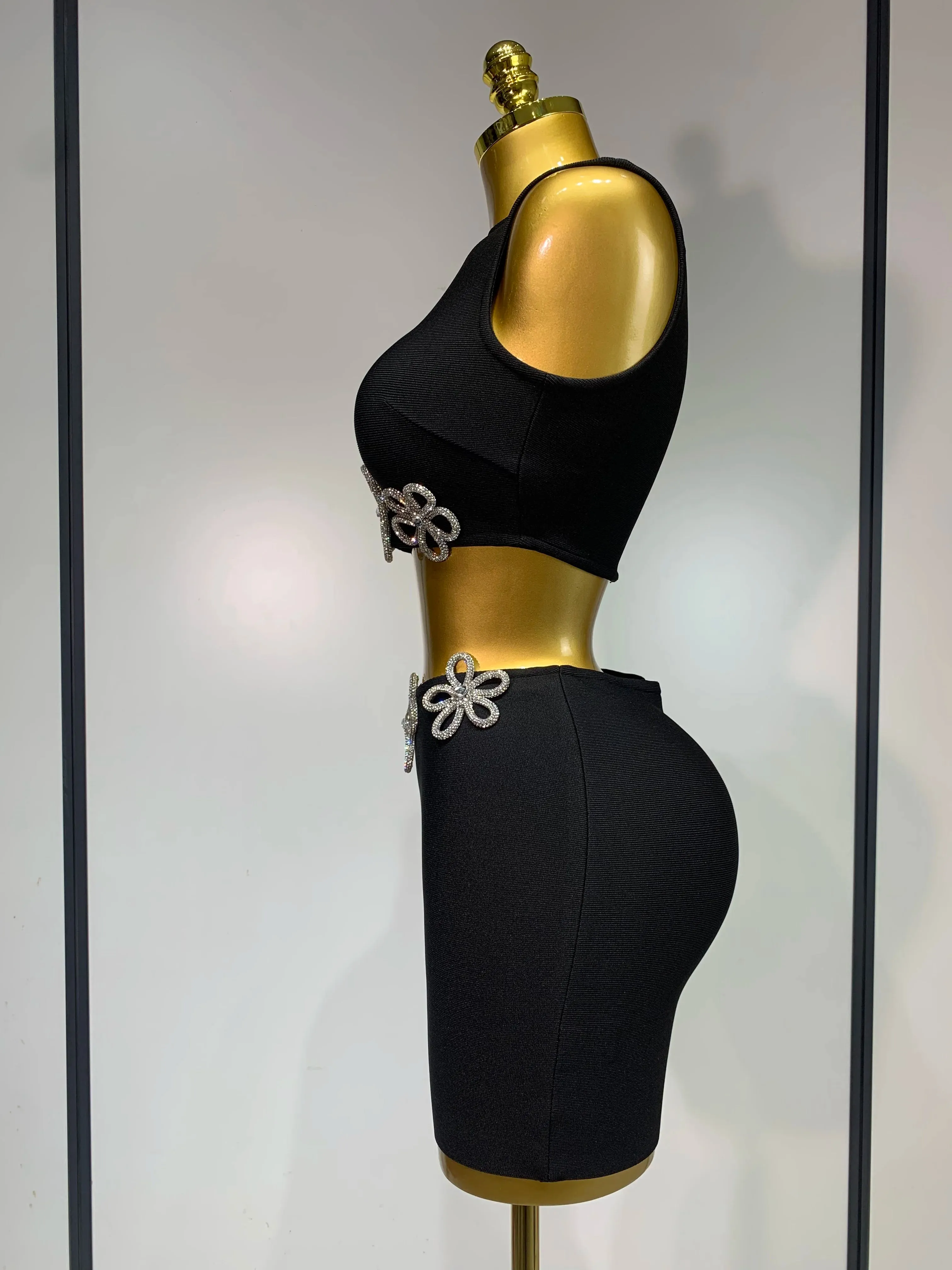 Black Mini Bandage Skirt Suit