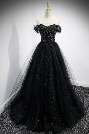 Black Off the Shoulder Tulle Formal Gown