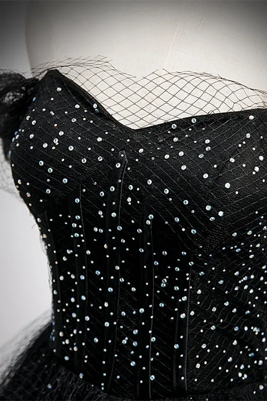 Black Off the Shoulder Tulle Formal Gown