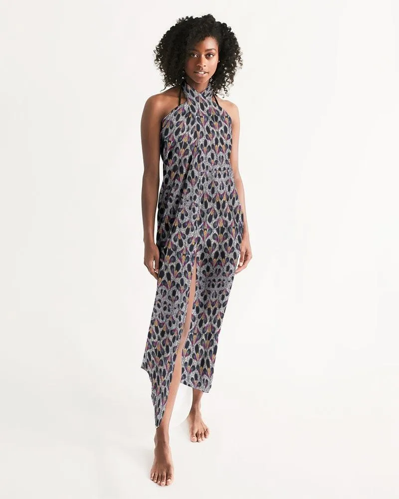 Black Purple Feather African Print Swim Cover Up