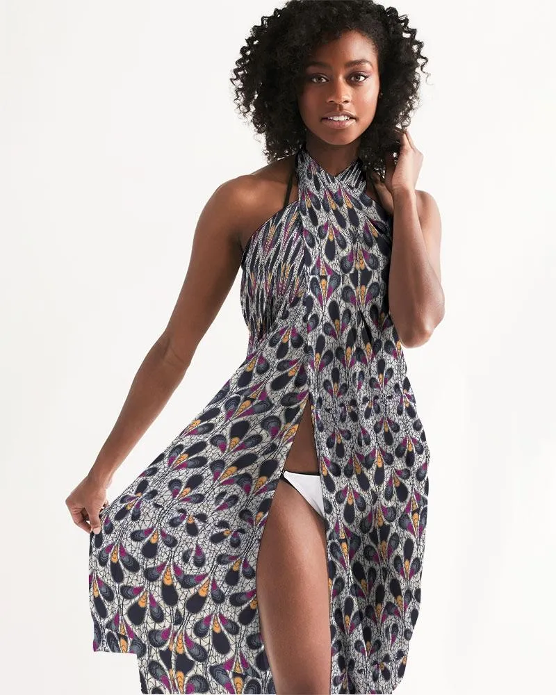 Black Purple Feather African Print Swim Cover Up