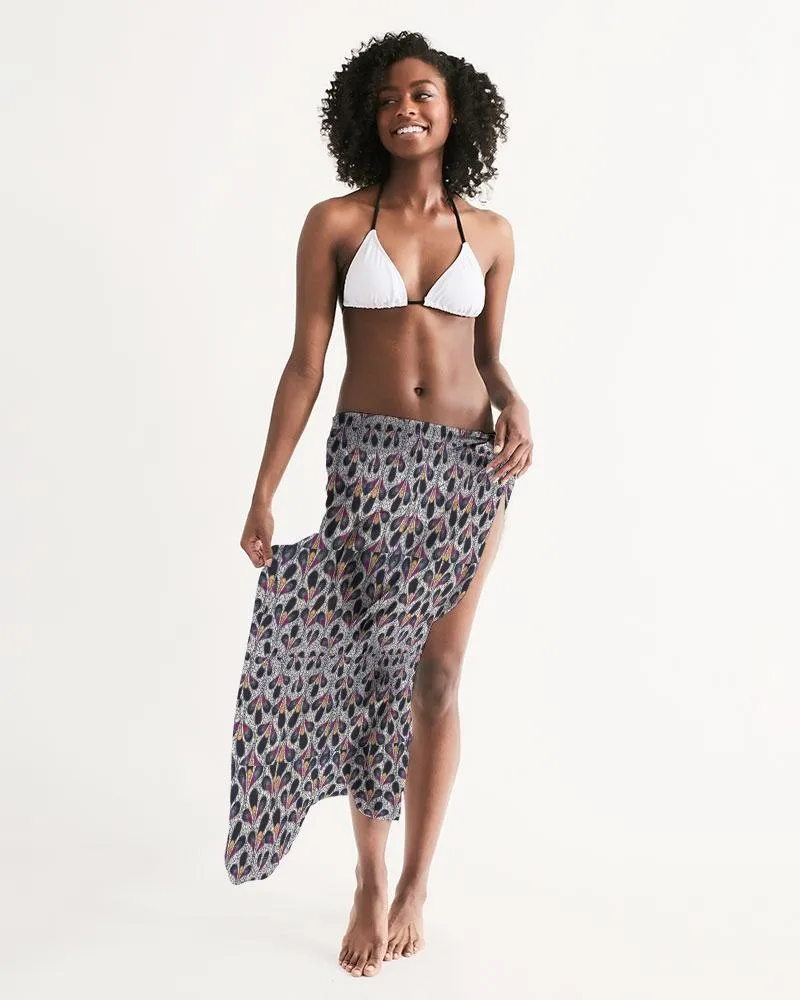 Black Purple Feather African Print Swim Cover Up