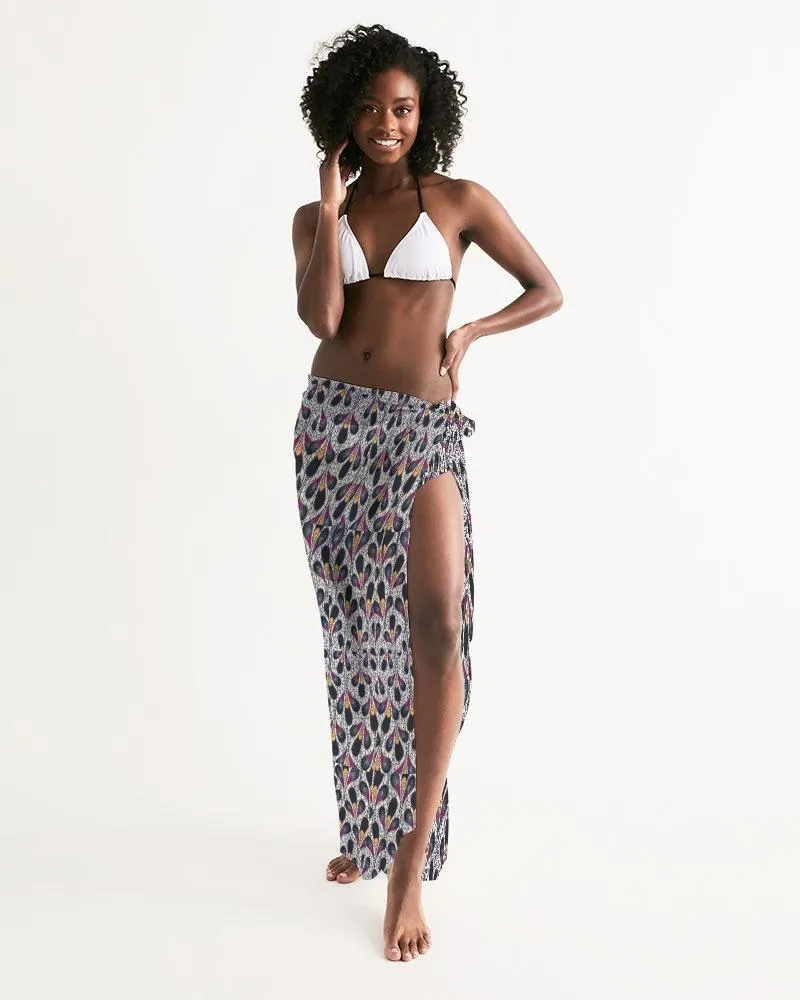 Black Purple Feather African Print Swim Cover Up