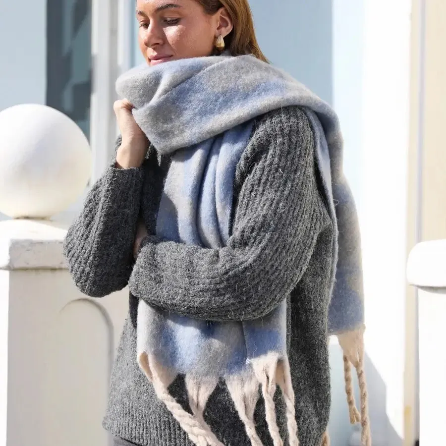 Blue and White Leopard Print Winter Scarf