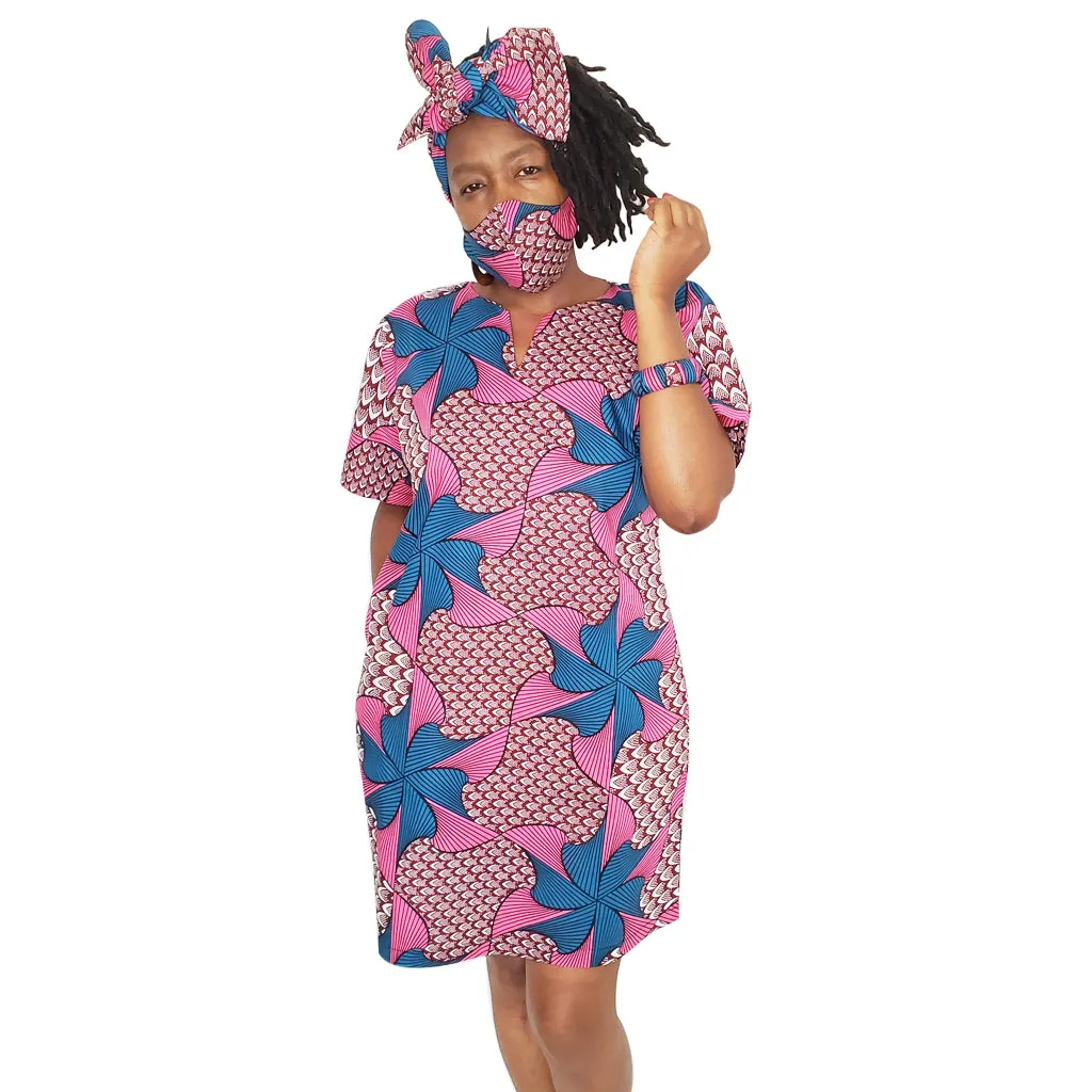 Blue Pedals Dashiki Mini Dress