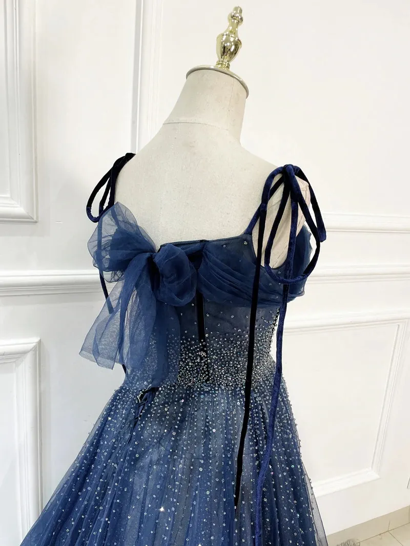 Blue Tulle Lace Applique Prom Dress Evening Dress Custom Size ,MD6936